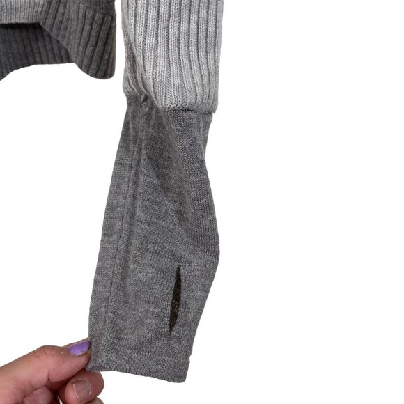 Athleta Size S 100% Extra Fine Merino Wool Frisco Tan Brown Sweater Colorblock - Picture 6 of 8